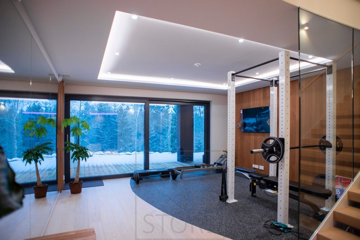 Led strips illuminating indirect and soft mood lighting in the space, spots illuminating downlight. Ledstore.fi